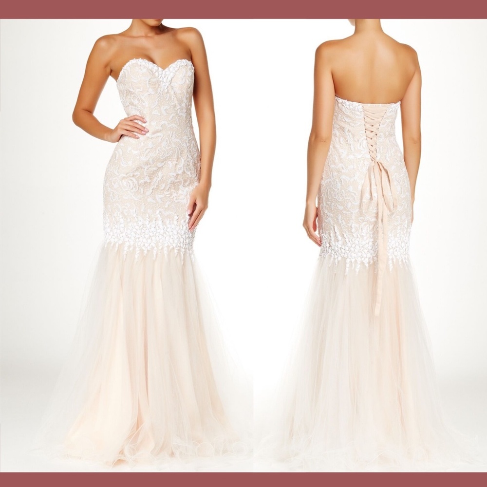 NWT TERANI COUTURE [SZ 4 ] Lace-Up Back Sweetheart Gown in Ivory/Nude‎